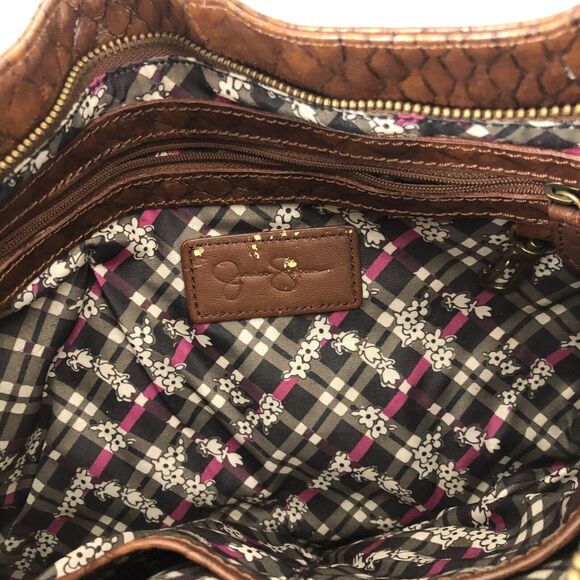 JESSICA SIMPSON Brown Faux Leather Reptile Tassle Shoulder Bag Purse - Picture 5 of 12